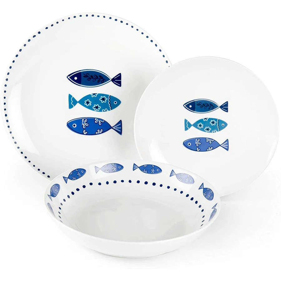OCEAN decorated porcelain dinner plate set 18 pieces code 50249